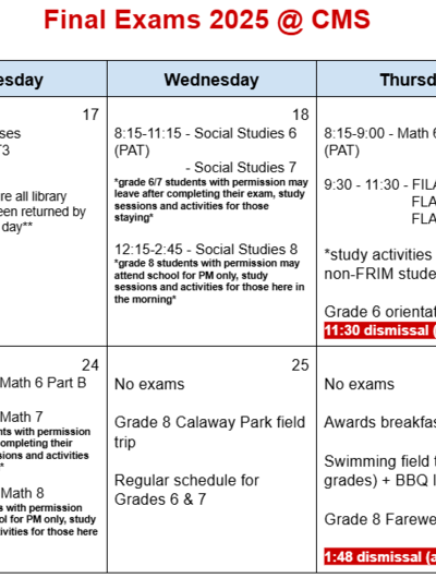Exam calendar